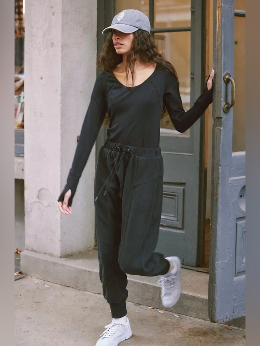 Free People Movement Make It Count Onesie Fleece Jumpsuit Black Long Sleeve M